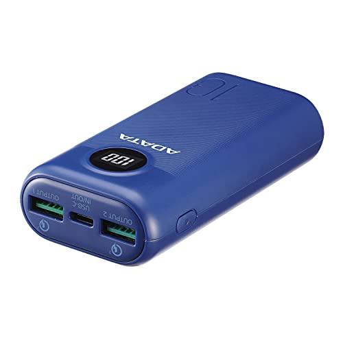ADATA Powerbank Batería Portátil P10000QCD de Carga Rápida, de 10000 mAh con Pantalla Digital, Color Azul (Modelo AP10000QCD-DGT-CDB)